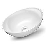 VMbathrooms Premium Hochglanz Waschbecken Oval | Aufsatzwaschbecken für das Badezimmer und Gäste-WC | Waschschale ohne Hahnloch und ohne Überlauf | Rein-weißes Aufsatzbecken in zeitloser Optik