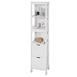 SoBuy® FRG126-W Hochschrank für Bad Badregal mit Fußpolster Badezimmer Badmöbel weiß