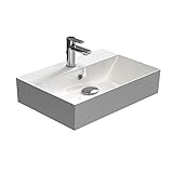Aqua Bagno | Design Waschbecken Hängewaschbecken Aufsatzwaschbecken Waschtisch aus hochwertiger Keramik eckig KS.60 | 60 x 42 cm | Weiß