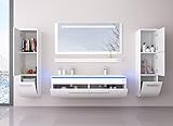 HOMELINE Badmöbel Doppelwaschbecken Set Weiß 120 cm mit 2 Hängeschränken Waschbecken Spiegel und Ablage Vormontiert Badezimmermöbel LED Hochglanz lackiert Homeline1