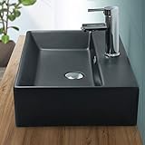 ML-Design Waschbecken zur Wandmontage oder als Aufsatzwaschbecken mit Hahnloch, 60 x 36,5 x 13 cm, aus Keramik, Schwarz matt, Badezimmer Waschtisch Aufsatzbecken Handwaschbecken Waschschale Becke
