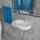 Keramik Waschbecken Waschtisch Waschschale Aufsatzwaschbecken Gäste WC wandhängend Armaturloch Links oder Rechts KBW185 (Armaturloch Link)